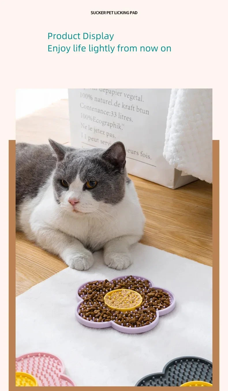 Sunflower Pet Lick Mat – Dual-Color Silicone Slow Feeder for Dogs & Cats, Non-Slip & Easy to Clean
