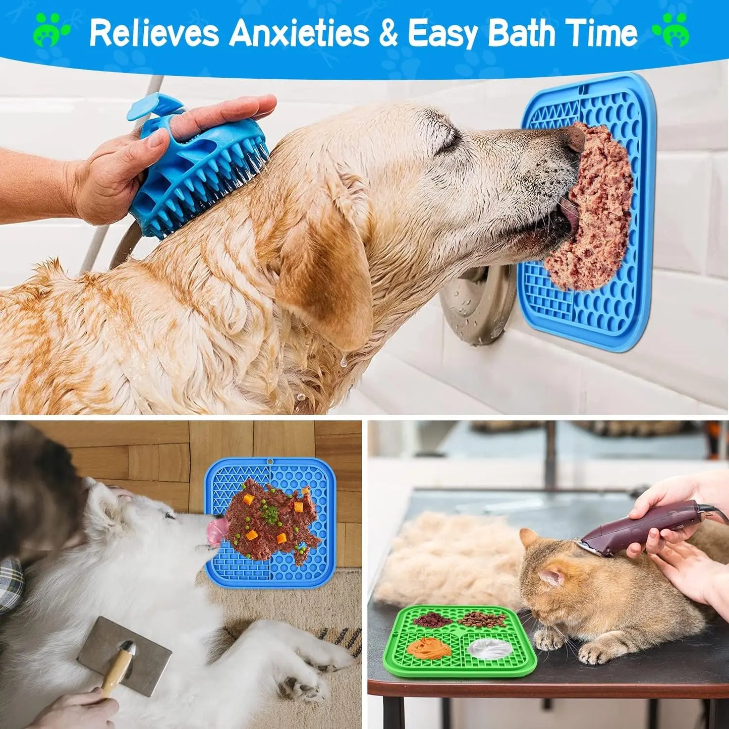Licking Mat Slow Feeder for Dogs and Cats, Premium Lick Pad with Suction Cups for Dog Anxiety Relief Dog Bowls Treats Training